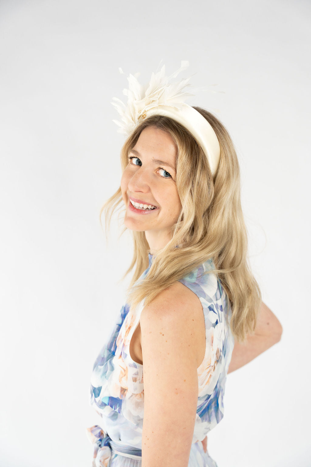 Satin Feather Headband - Ivory