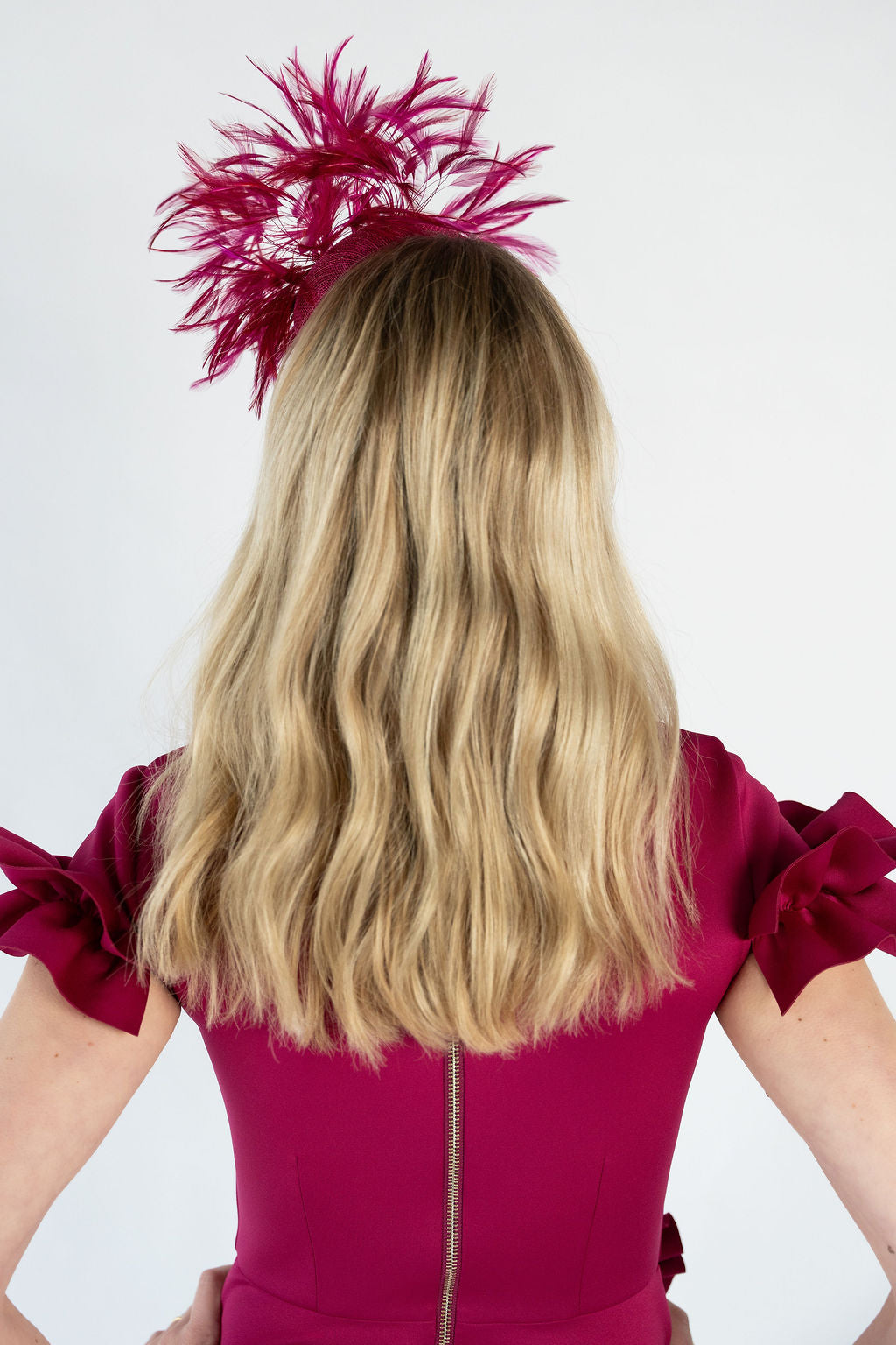 Headpiece with Feather Mount and Sparkle Detail - Fuchsia