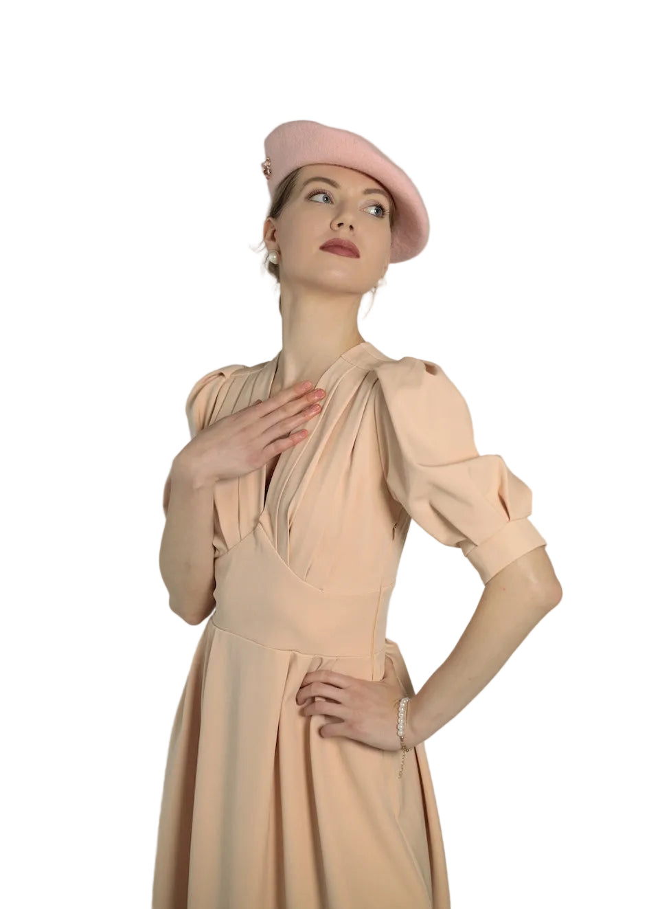 Embellished Wool Beret - Blush