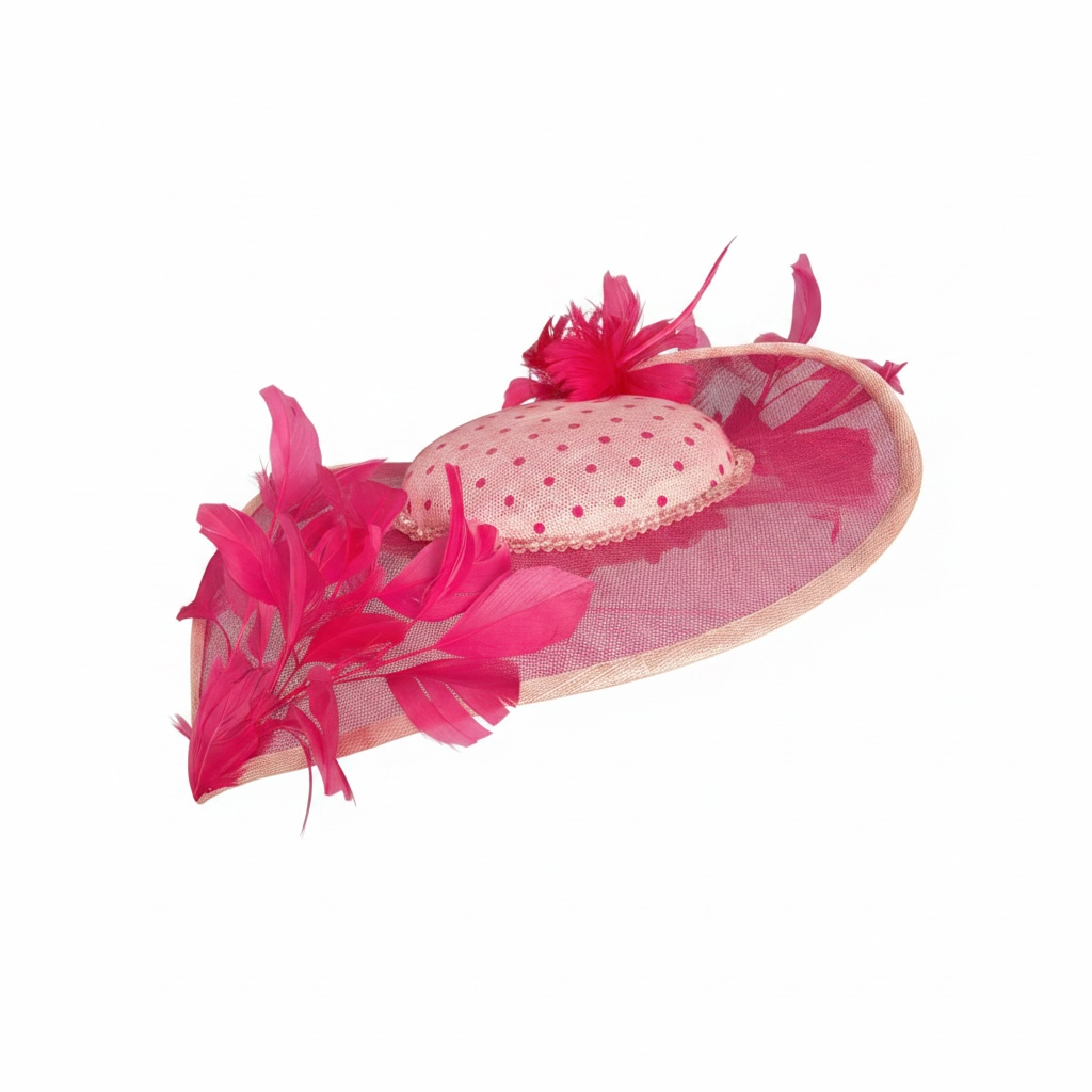 Polka-Dot Hat with Feathers - Fuchsia Pink