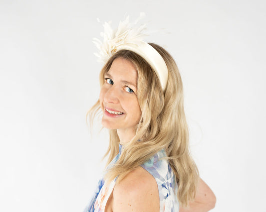 Satin Feather Headband - Ivory