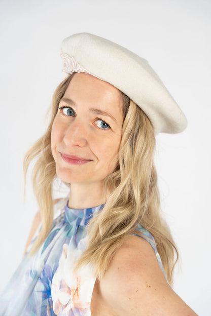Embellished Wool Beret - Ivory