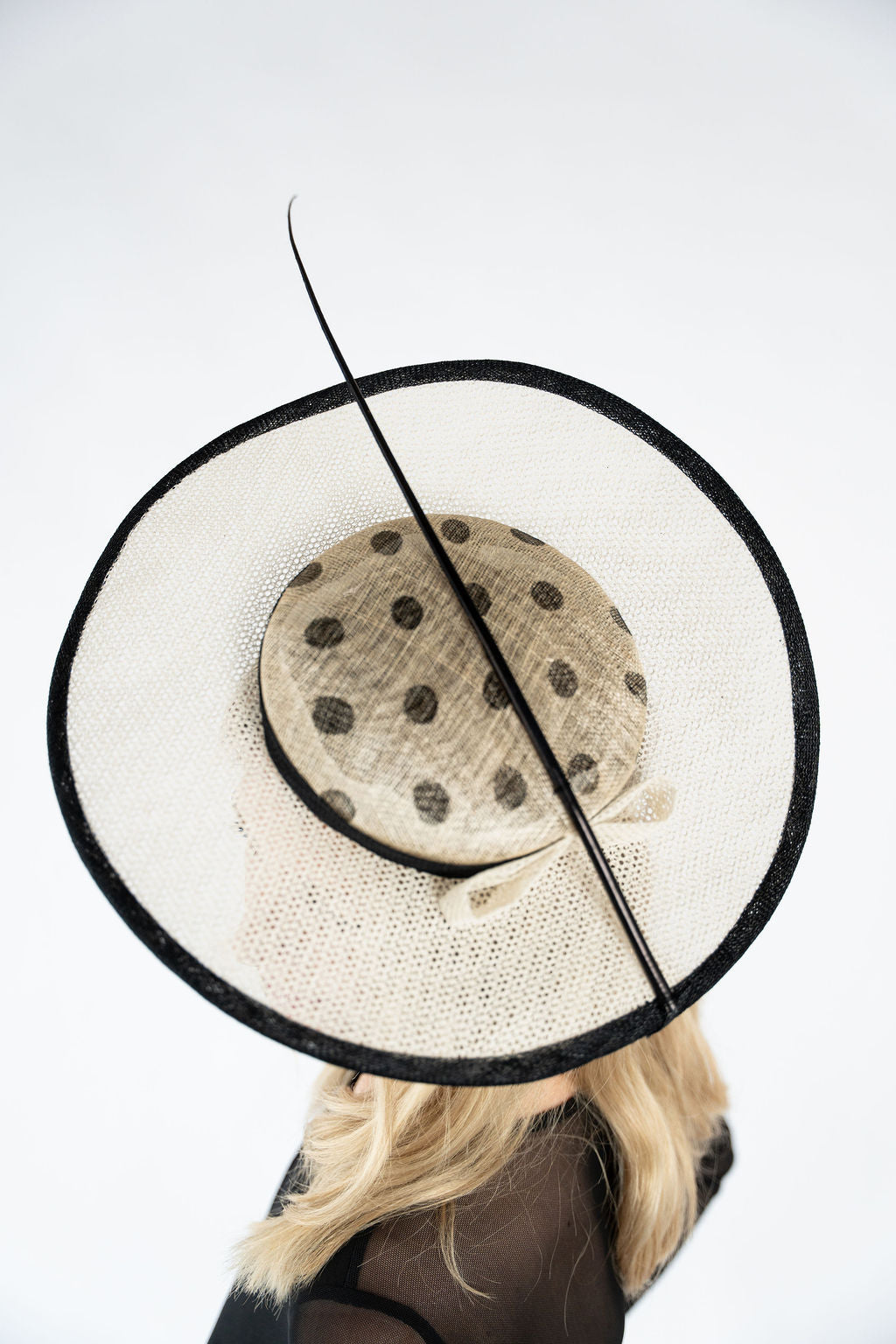 Wide-Brim Polka-Dot Hat - Ivory & Black