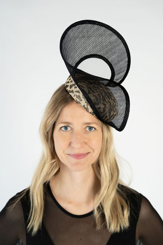 Animal Print Headpiece with Black Swirl