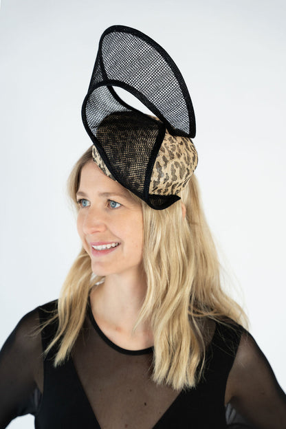 Animal Print Headpiece with Black Swirl