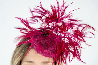 Headpiece with Feather Mount and Sparkle Detail - Fuchsia