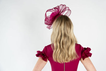Headpiece with Swirl and Fabric Flower - Fuchsia/Pink