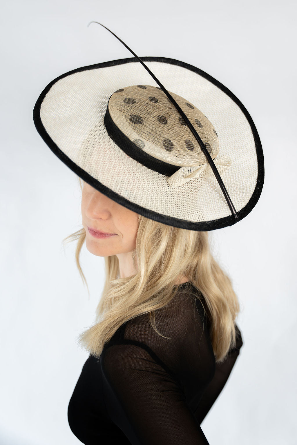 Wide-Brim Polka-Dot Hat - Ivory & Black