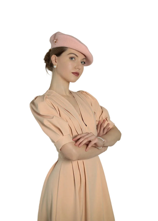 Embellished Wool Beret - Blush