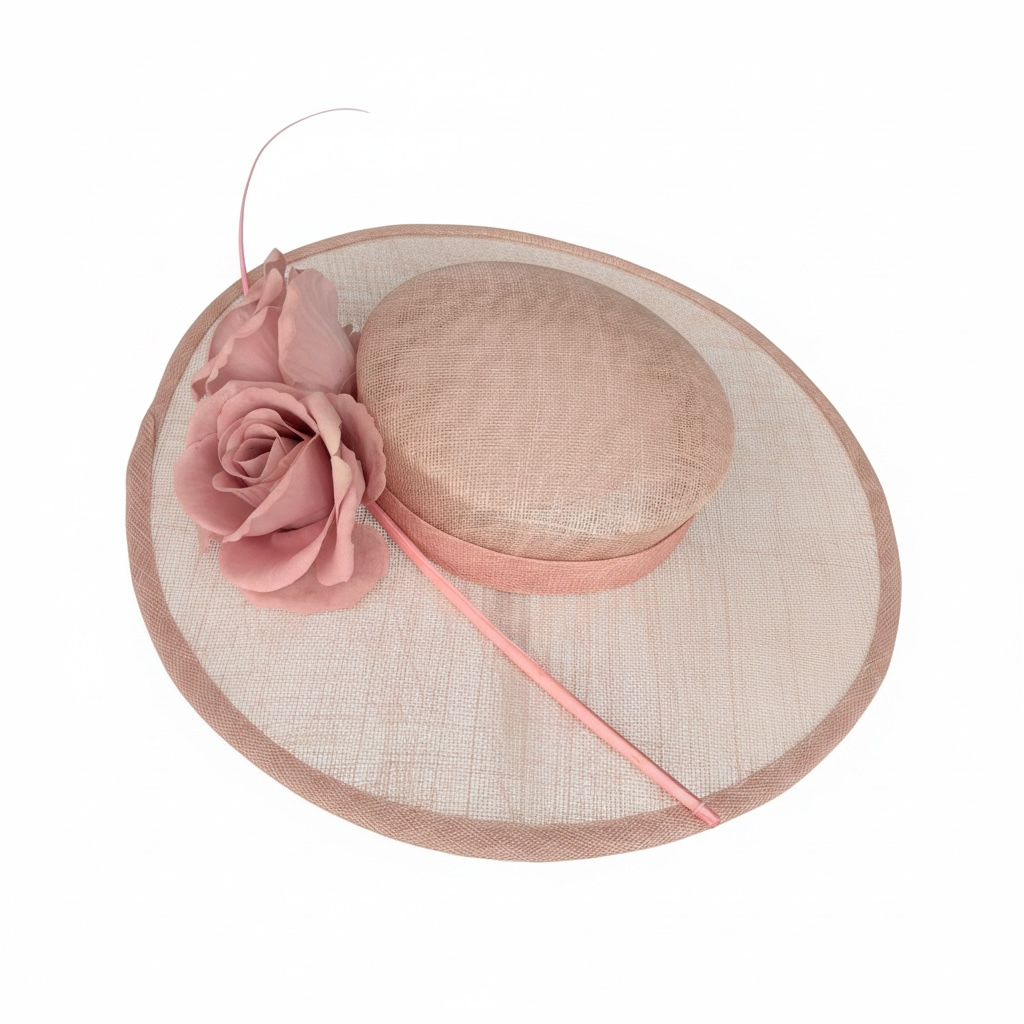 Wide-Brim Hat with Roses - Blush