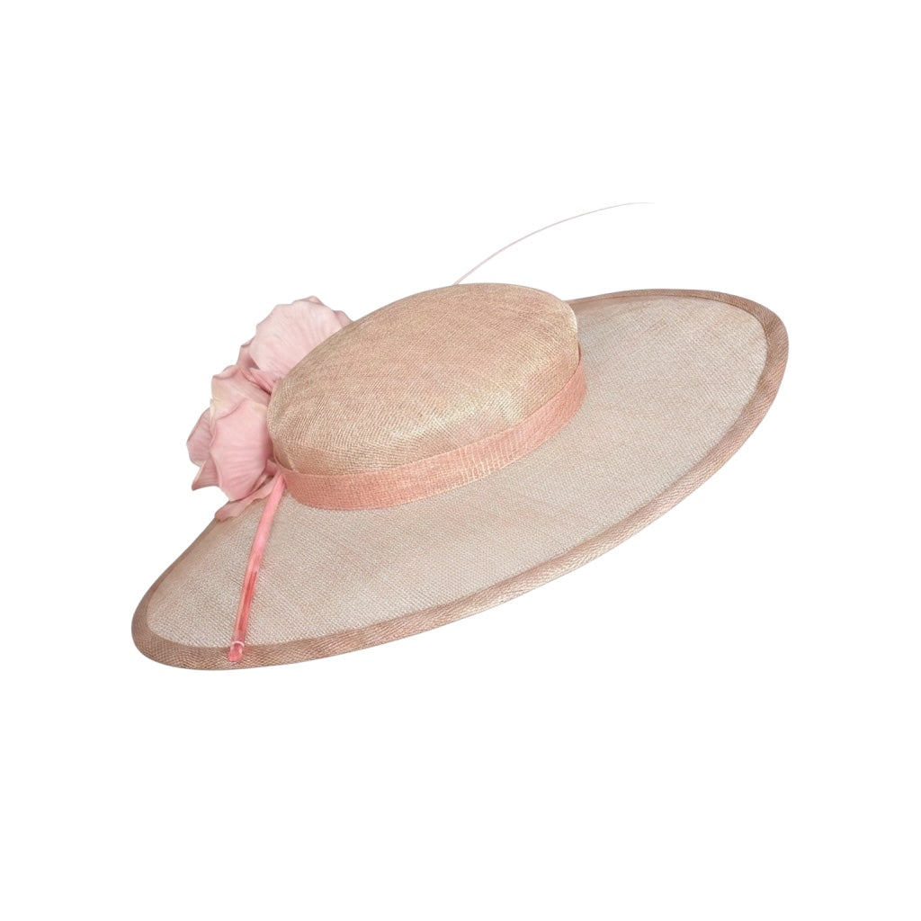 Wide-Brim Hat with Roses - Blush