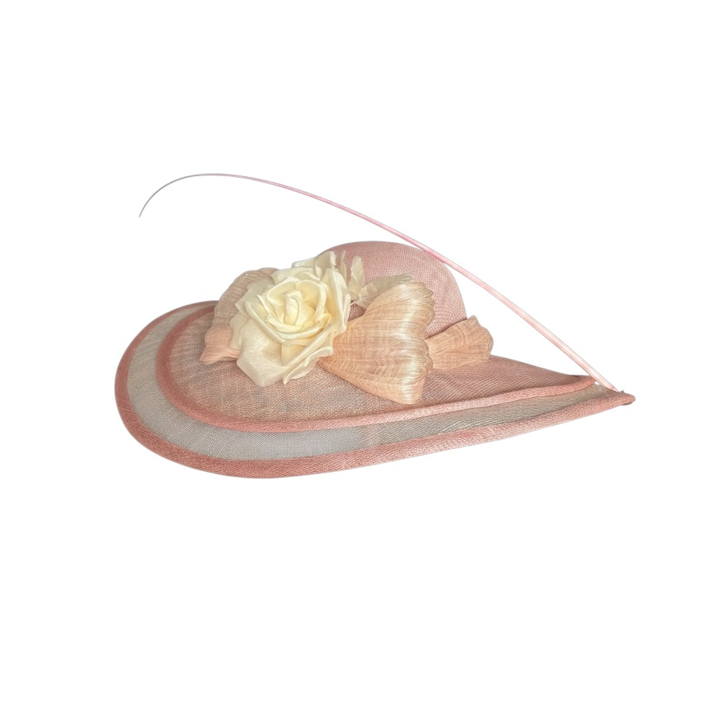 Wide-Brim Hat with Bow & Rose - Pastel Colors