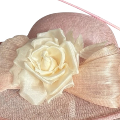 Wide-Brim Hat with Bow & Rose - Pastel Colors